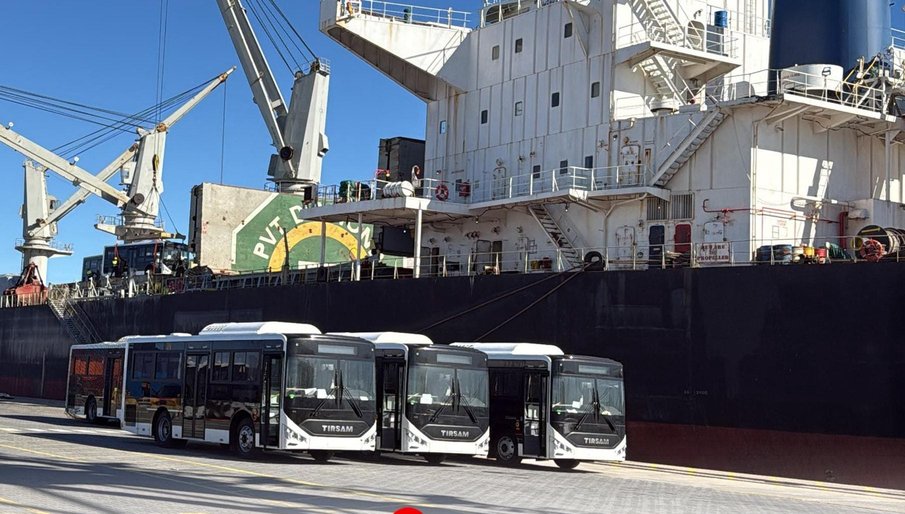 In Pictures.. The Port of Gentil Receives 176 Units of Imported Buses