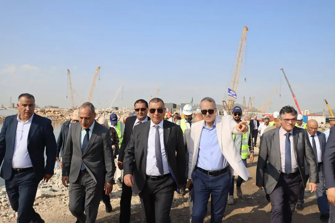Mr. Djalawi inspects the progress of the mining dock construction for the expansion of the phosphate port
